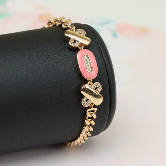 "Rose Gold Bracelet with Pink Enamel and Crystal Accents, XPBL0815 - Picture 9 of 12